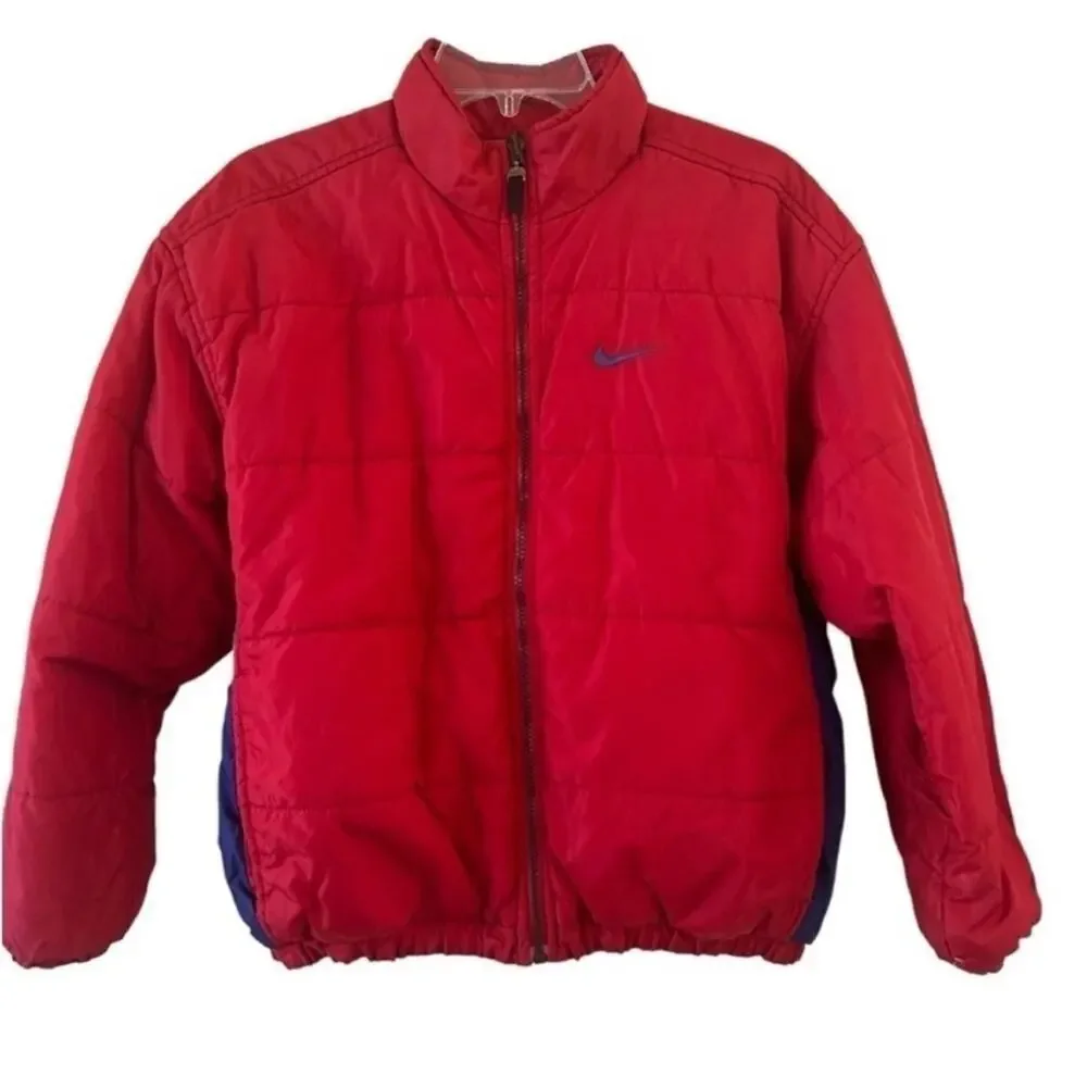Nike Boys Reversible Puffer Jacket Red Blue Full Zip Coat Youth XL